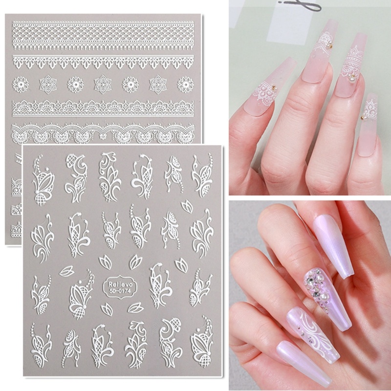 Siy 5D Pola Berongga Perekat Diri Renda Bunga DIY Acrylic Nail Art Dekorasi Stiker