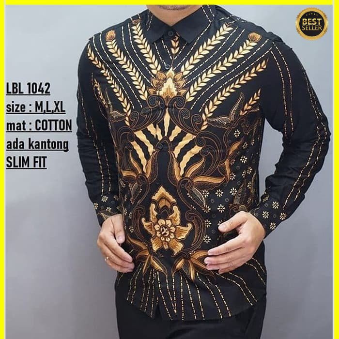 KEMEJA PRIA BATIK LENGAN PANJANG HEM BAHAN KATUN HALUS 40S LBL 1042 MEWAH PREMIUM BAJU ELEGANT SIZE M L XL SKU MS JAKARTA