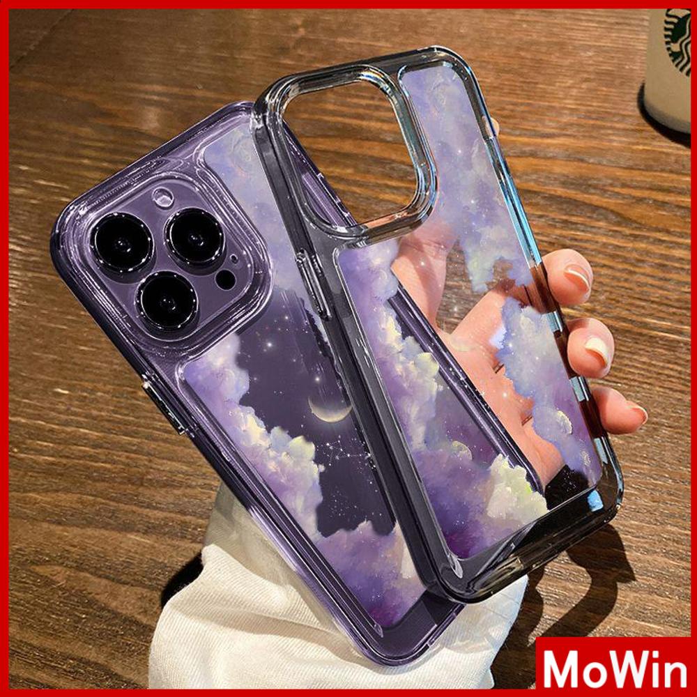 For iPhone 14 Pro Max iPhone Case Acrylic Hard Case HD Clear Case Plating Button Shockproof Purple Moon Clouds Black Compatible For iPhone 13 Pro max 12 Pro Max 11 xr 7plus 6splus