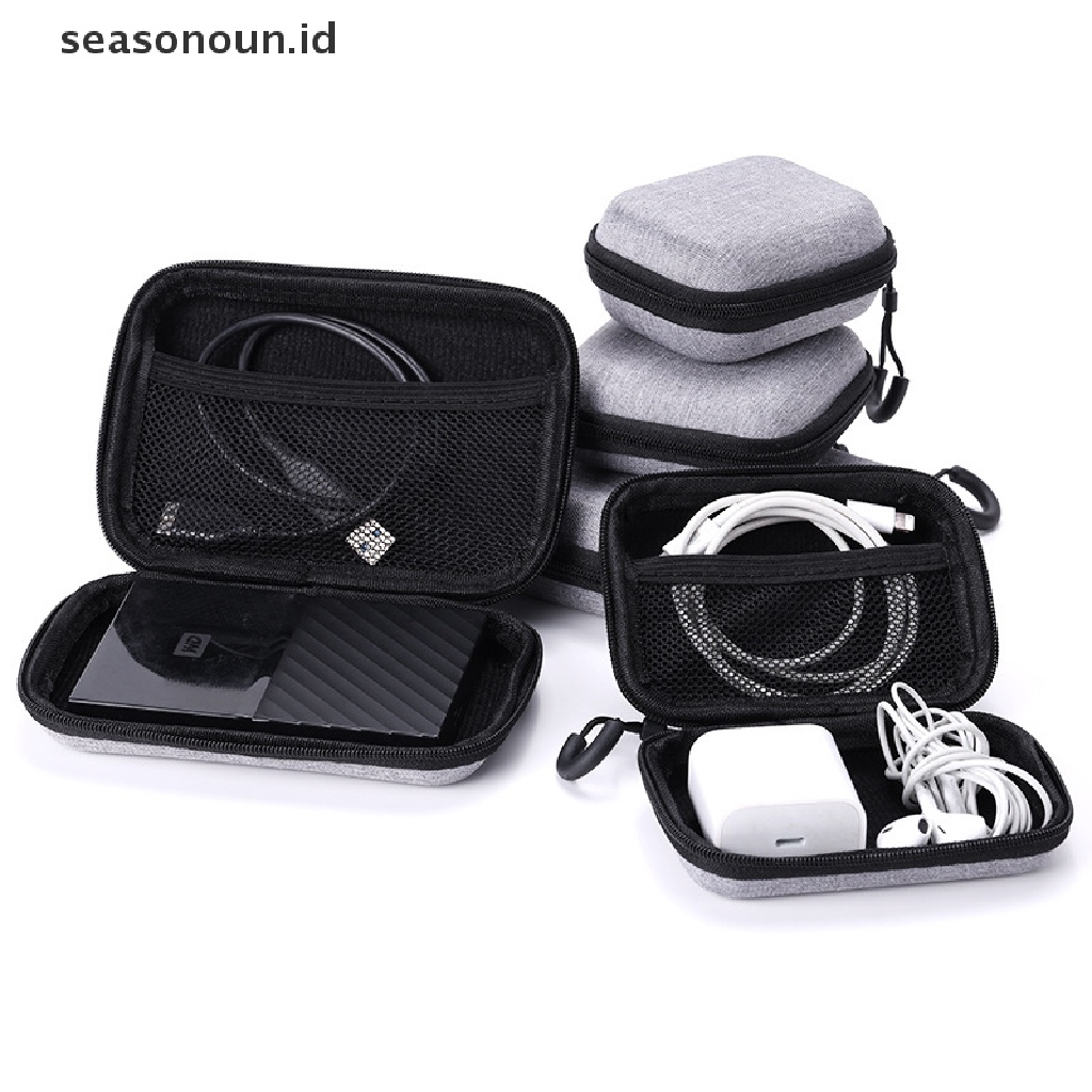 Seasonoun Tas Penyimpanan Earphone Kecil EVA Earbud Holder Hard Shell Kabel Data Organizer Bag Earbud Pelindung Daya Serap Case Wadah Kantong Koin.