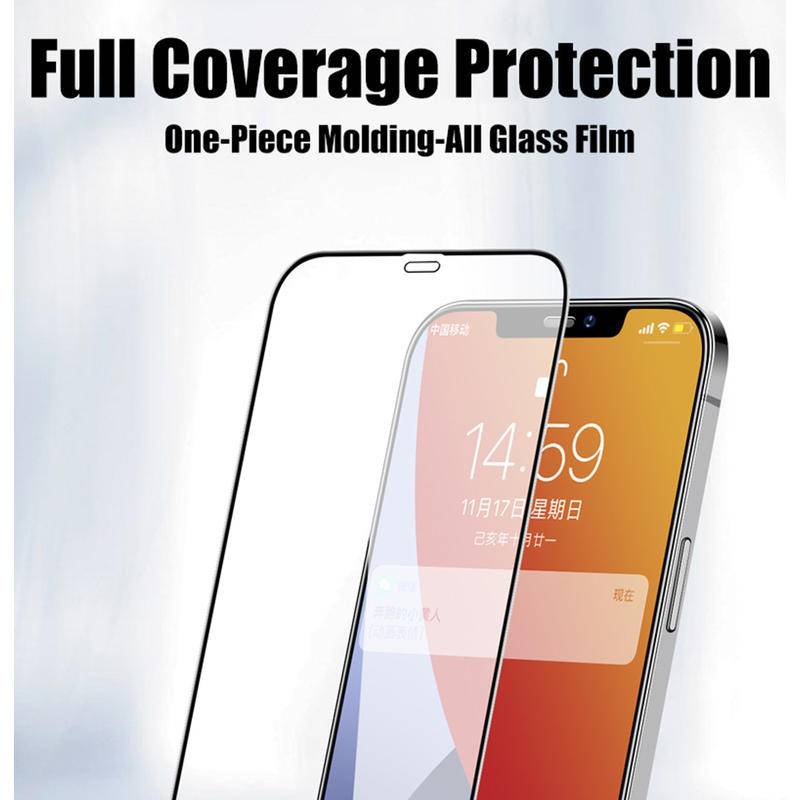 4pcs Full Cover Tempered Glass Untuk Iphone14 13 12 11 Pro MAX Plus Kaca Pelindung Mini Untuk iPhone X XS MAX XR 7 8 6 6S Plus SE 2022 2020 14Plus 13Mini 12Mini Pelindung Layar