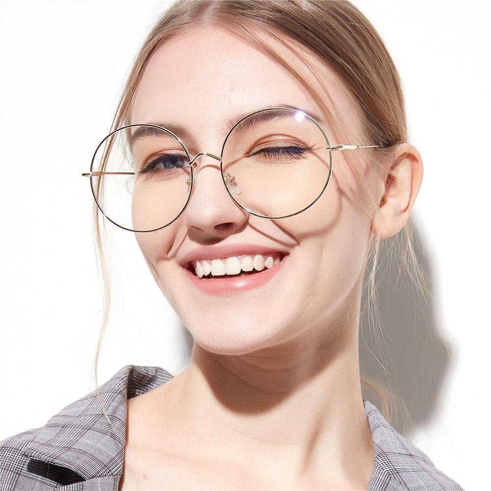 Lily Kacamata Bulat Vintage Portable Oversized Metal Optical Glasses