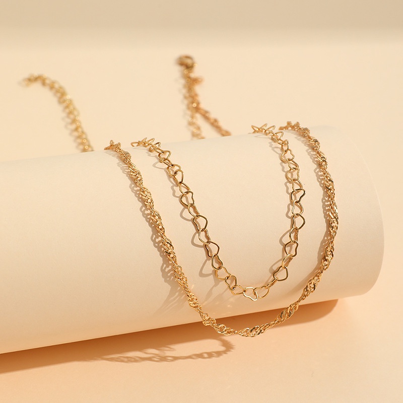 Desain Orang Banyak Kecil Kalung Berongga-out Geometris Logam Yang Dipersonalisasi Dengan Rantai Hati Persik Kalung Dua Lapis, 1kalung Perempuan