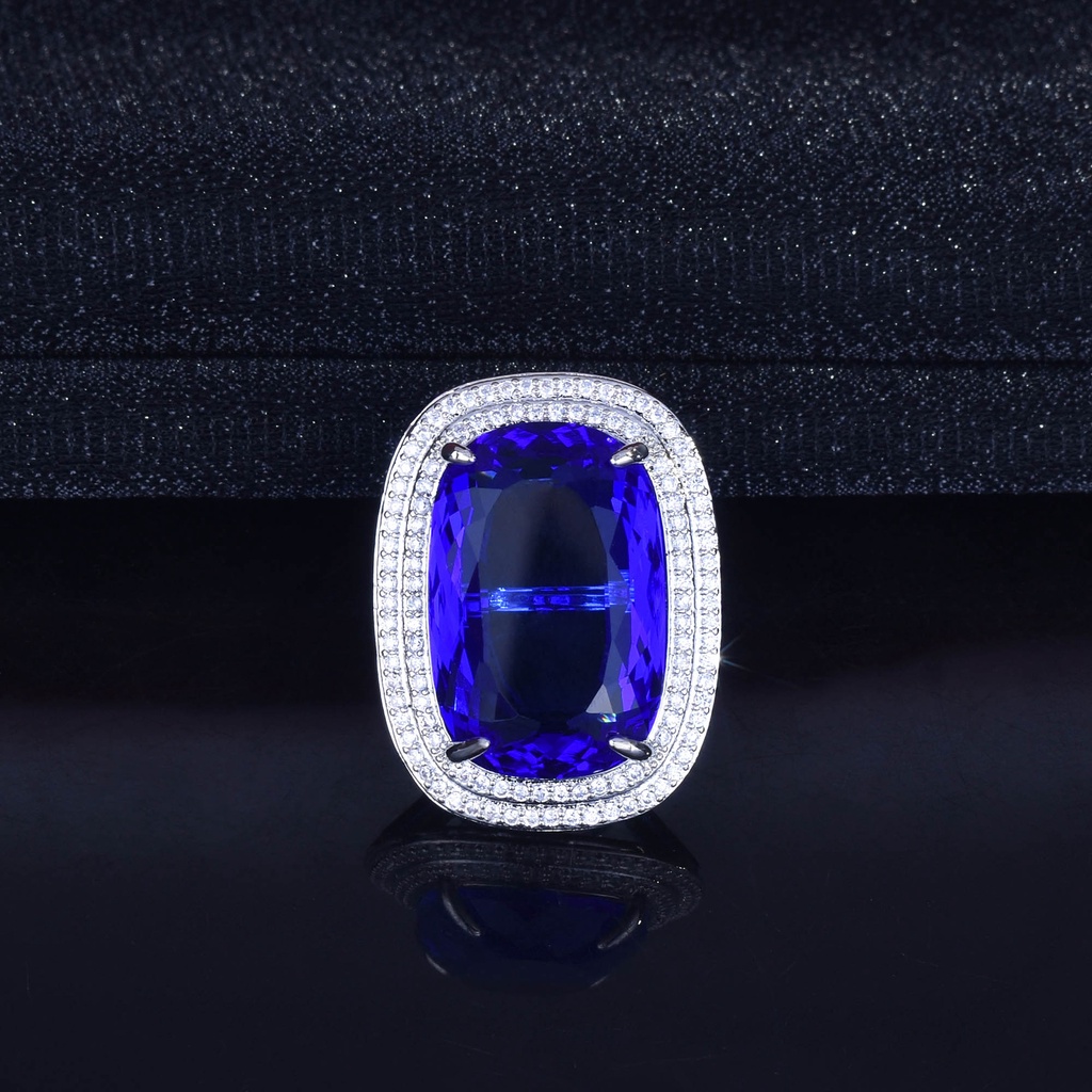 Goldkingdom Fashion Perhiasan Aksesoris Ready Stock Eropa Dan Amerika Baru 20x30mm Berlebihan Lemak Persegi Padparadscha Royal Biru Sarang Burung Potongan Warna Terbuka Harta Cincin