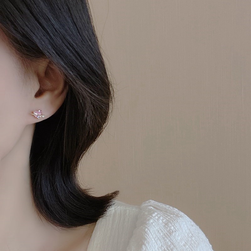 Manis Dan Gadis Anting-Anting Zirkon Merah Muda Desain Atmosfer Cinta Anting Tulang Telinga Hadiah Untuk Pacar Perhiasan Permen