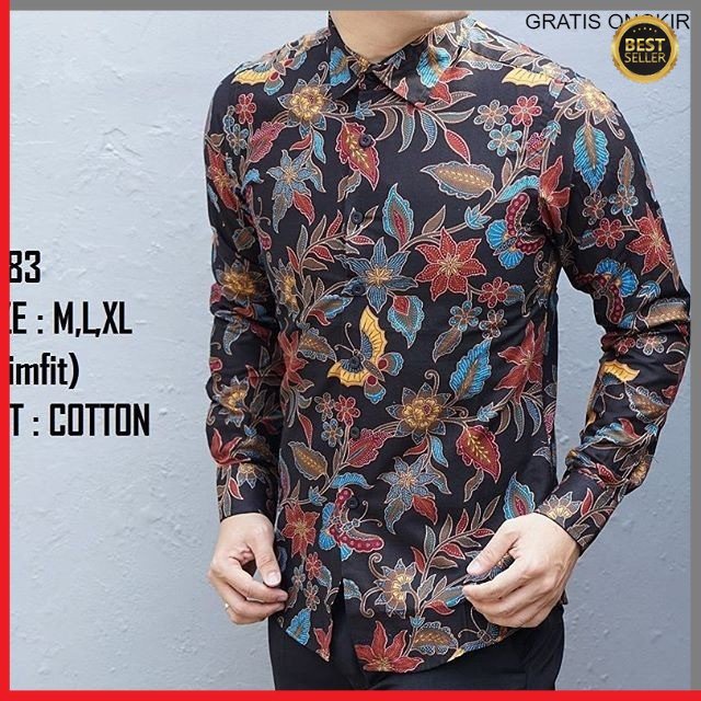 KEMEJA PRIA BATIK LENGAN PANJANG HEM BAHAN KATUN HALUS 40S CDL183 BAJU MODERN MEWAH SLIMFIT SLIM FIT BY JAKARTA