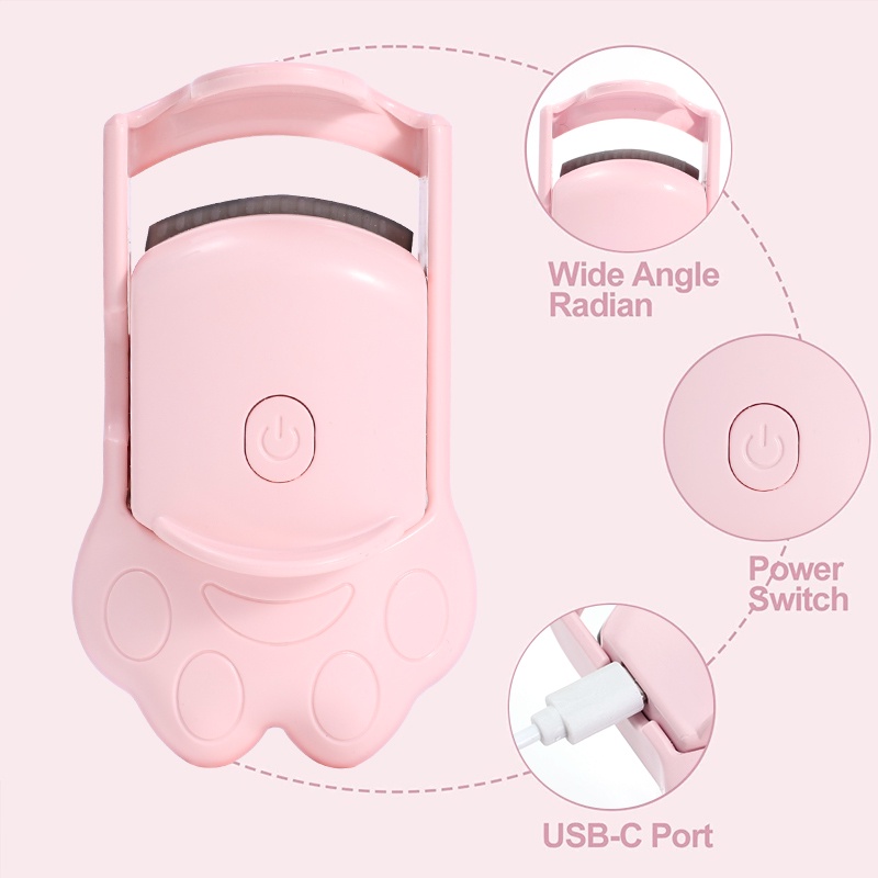 Penjepit Bulu Mata Pemanas Elektrik Cakar Kucing Pink/Cewek Portable Sweet Automatic Eyelash Clip