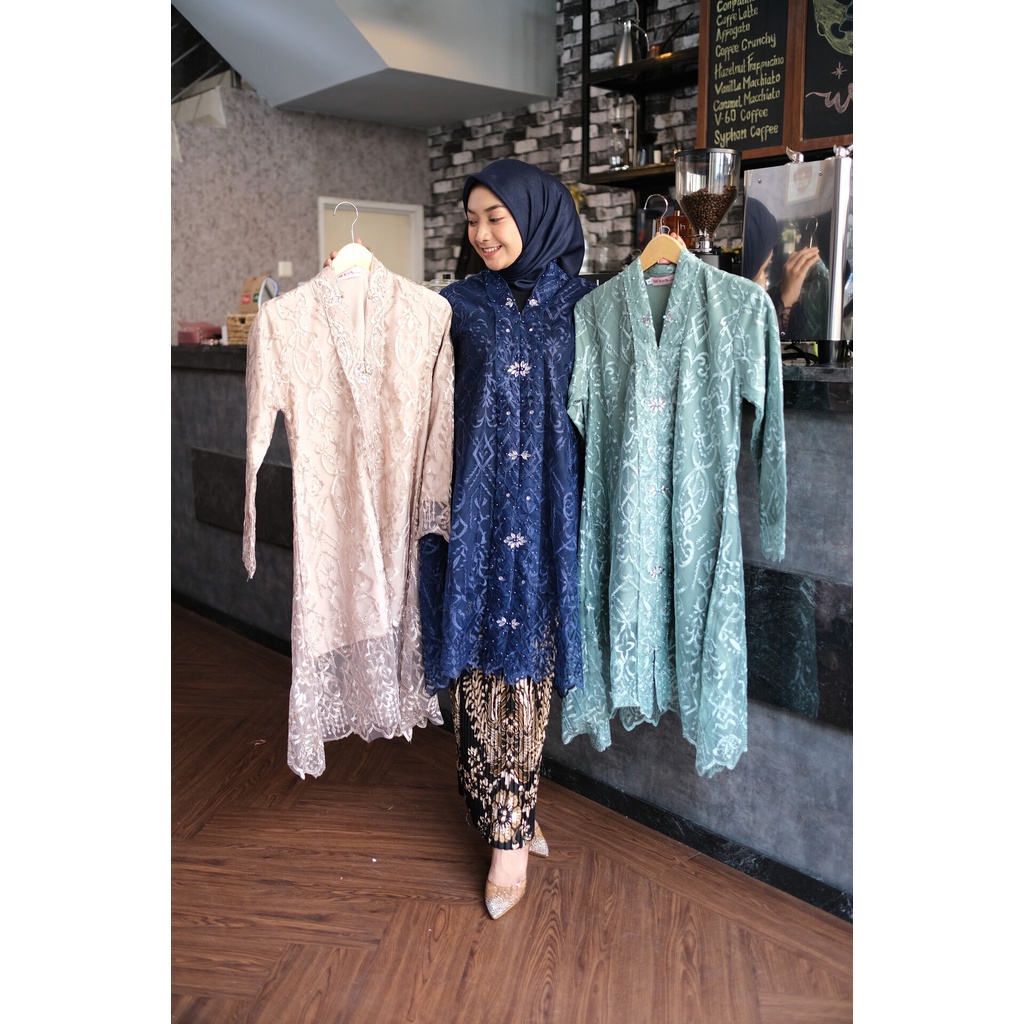 Baju Kebaya Wisuda Pengantin Lamaran Modern Set Rok Plisket Instan Pakaian Wanita Kebaya Encim Musli