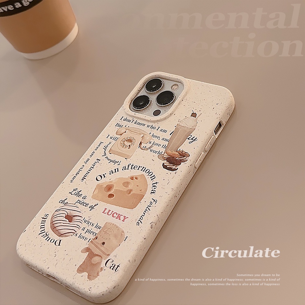 IPHONE Vintage Dessert Phone Case Ramah Lingkungan Degradable Wheat Straw Lembut Cover Pelindung Untuk Iphone7 8 PLUS X XR XS 11 12 13 14 MINI PRO MAX SE 2020