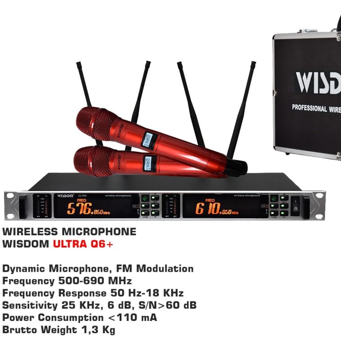 Mic wireless wisdom ultra q6 q 6 plus handheld microphone original - Merah