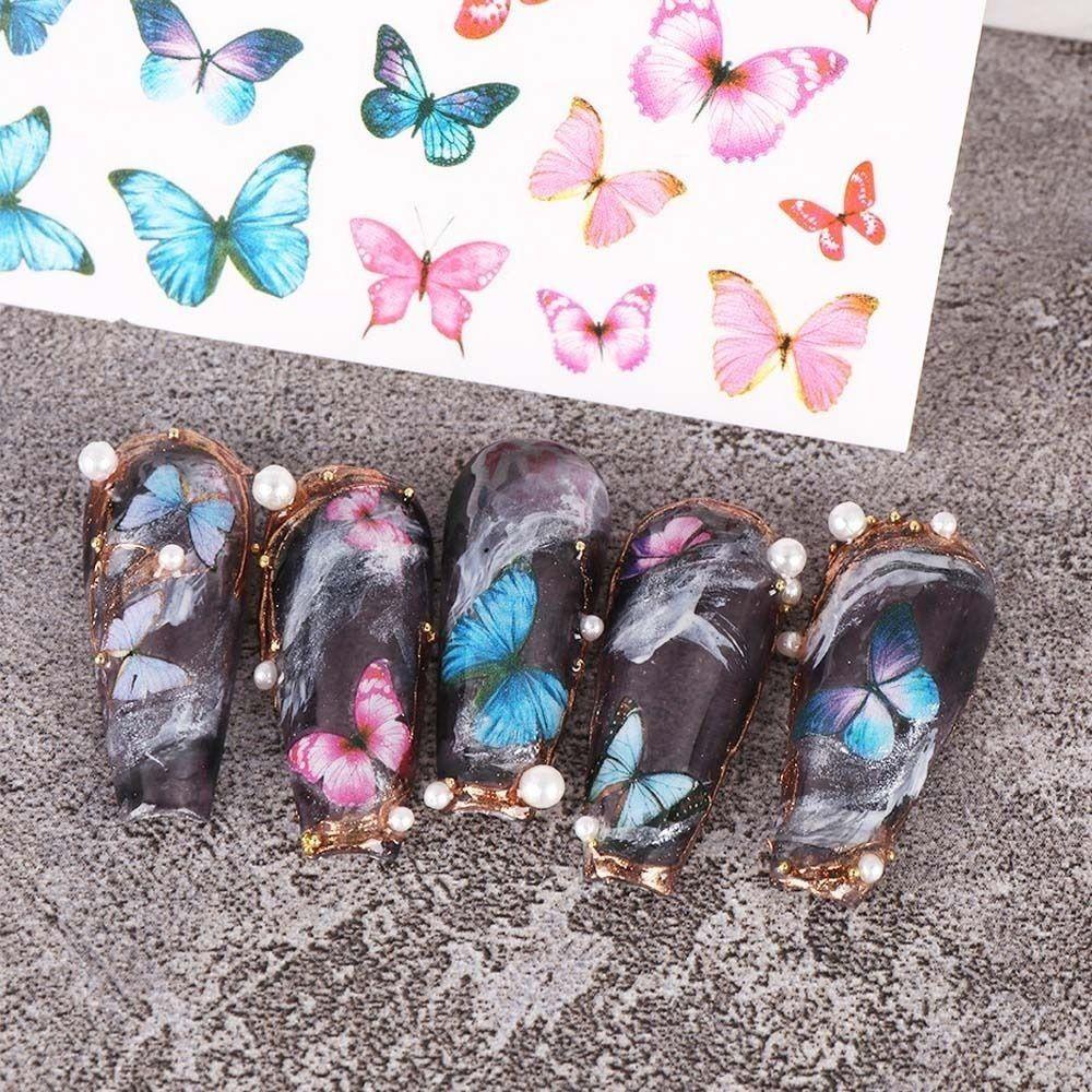 AUGUSTINA Agustina Stiker Kuku Kupu-Kupu Set Wanita Jepang Manicure Aksesoris Ins Style Musim Semi Perekat Diri Nail Art Dekorasi