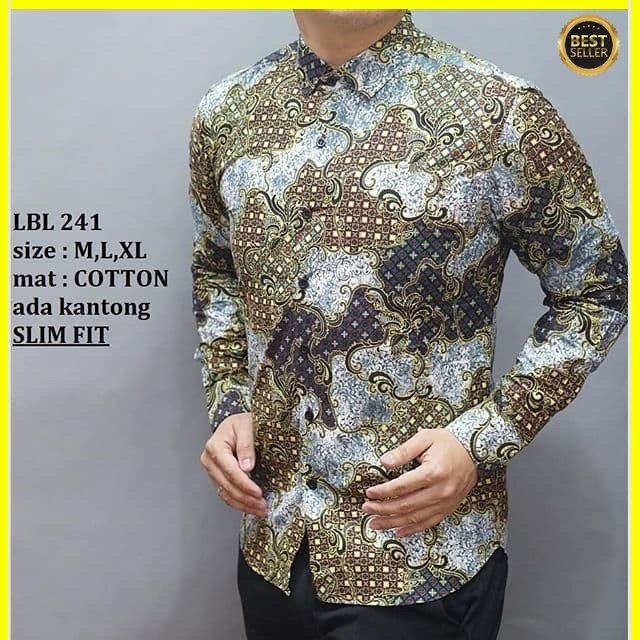 KEMEJA PRIA BATIK LENGAN PANJANG HEM BAHAN KATUN HALUS 40S LBL 241 MEWAH PREMIUM BAJU ELEGANT SIZE M L XL  SKU MS JAKARTA