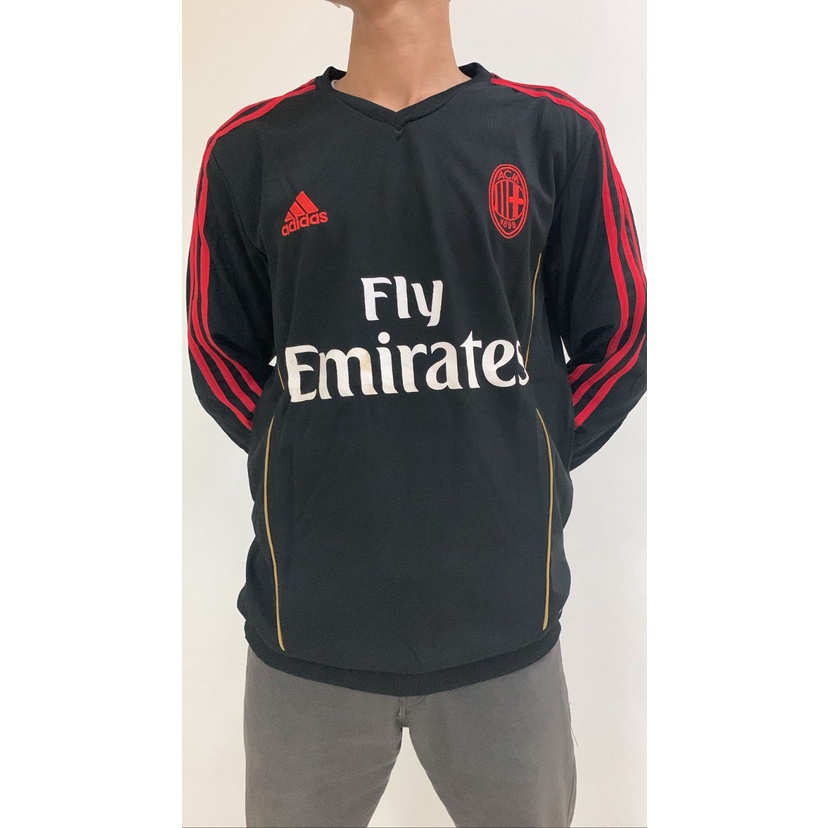 BAJU LENGAN PANJANG AC MILAN HITAM  LIST MERAH GO