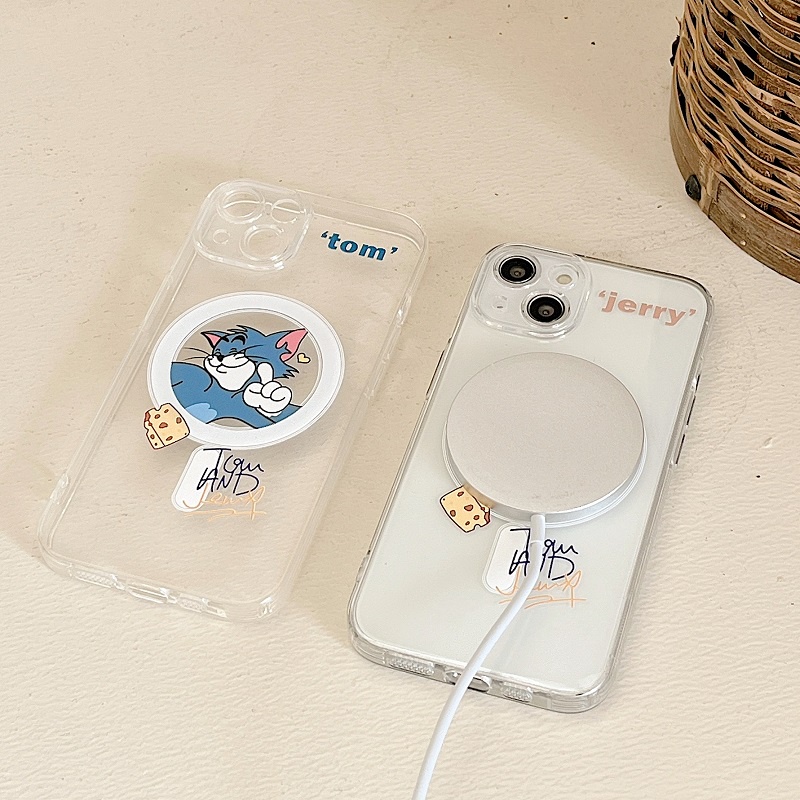 IPHONE Casing Magnetik Handphone Untuk Iphone14 13 12 11 Pro Max Kartun Kucing Dan Tikus Soft case Transparan