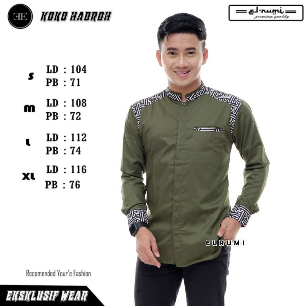 M Baju Koko Pria Lengan Panjang  batik koko elrumi motif araseo baju Koko Hadroh dewasa lengan panja