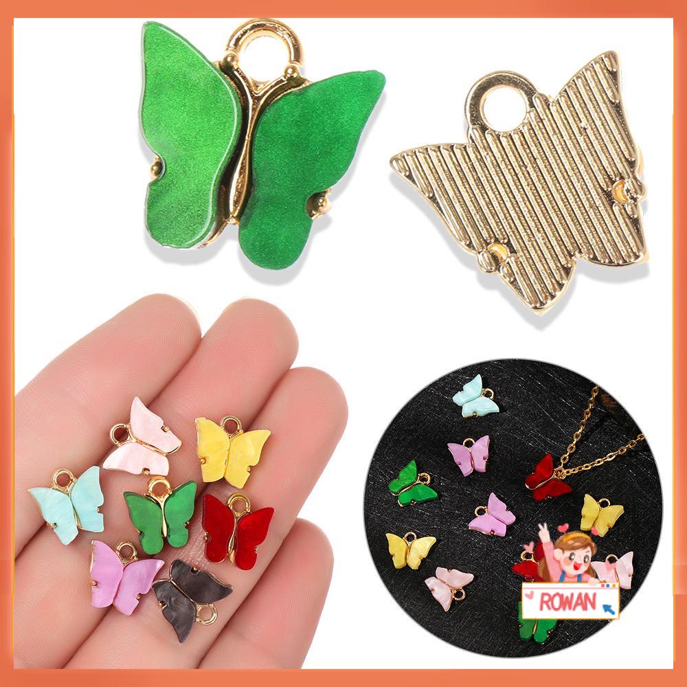 R-flower 10PCS Butterfly Pendant Alloy Akrilik Handmade Charms Lucu Membuat Perhiasan Hewan