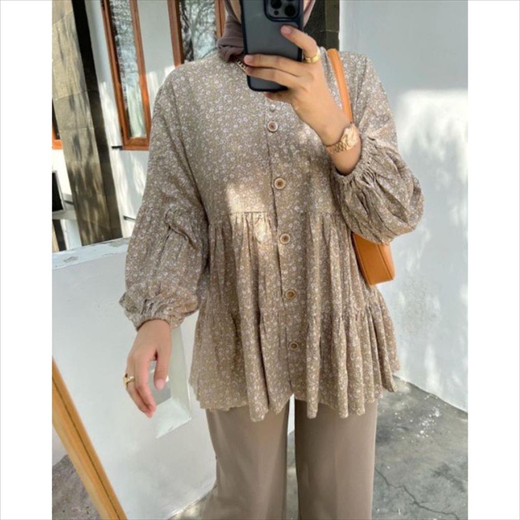 LS 1.125 - Maharani Blouse Katun Poly Pakaian Atasan Lengan Panjang Wanita