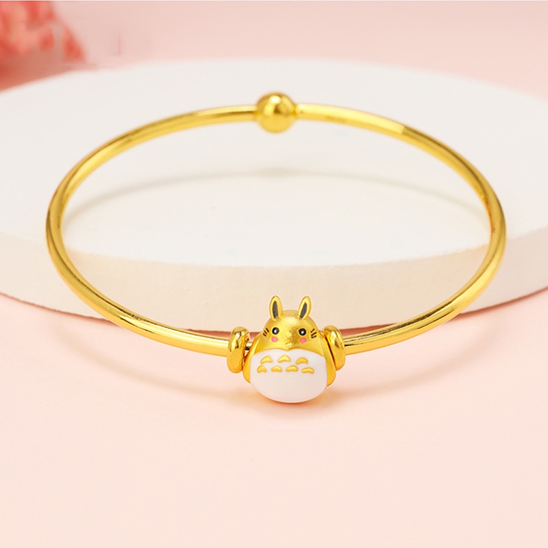 Goldkingdom Aksesoris Perhiasan Fashion Ready Stock Satu Warna Emas Asli Kadar 375 Kuning Lucu Kartun Kitten Transfer Bead Cat Model Pria Dan Wanita