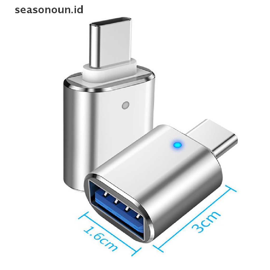 Seasonoun OTG Adapter Konektor Tipe C Ke USB3.0 Dengan Indikator Untuk Ponsel Kabel Data Male to Female Converter Rechargeable USB Drive Card Reader Adapter.