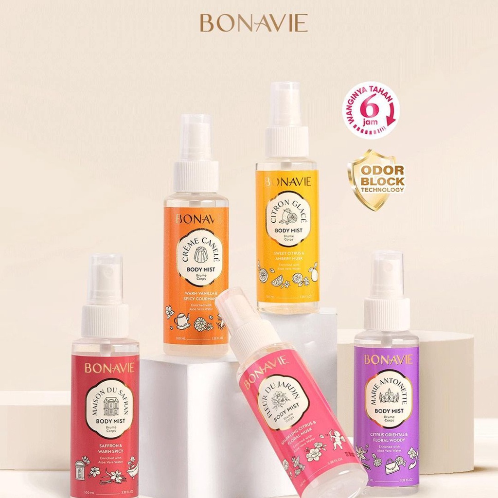 ★ BB ★ Bonavie Body Mist 100ml - Creme Canele - Marie Antoinette - Citron Glace - Maison Du Safran - Fleur De Jardin