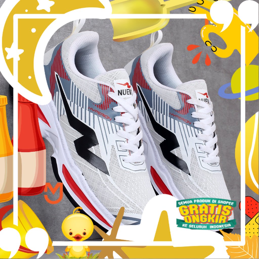 SEPATU OLAHRAGA PRIA NUEVO HYPERION HITAM PUTIH ORIGINAL SNEAKERS RUNNING LARI JOGGING SPORT 2022/ h