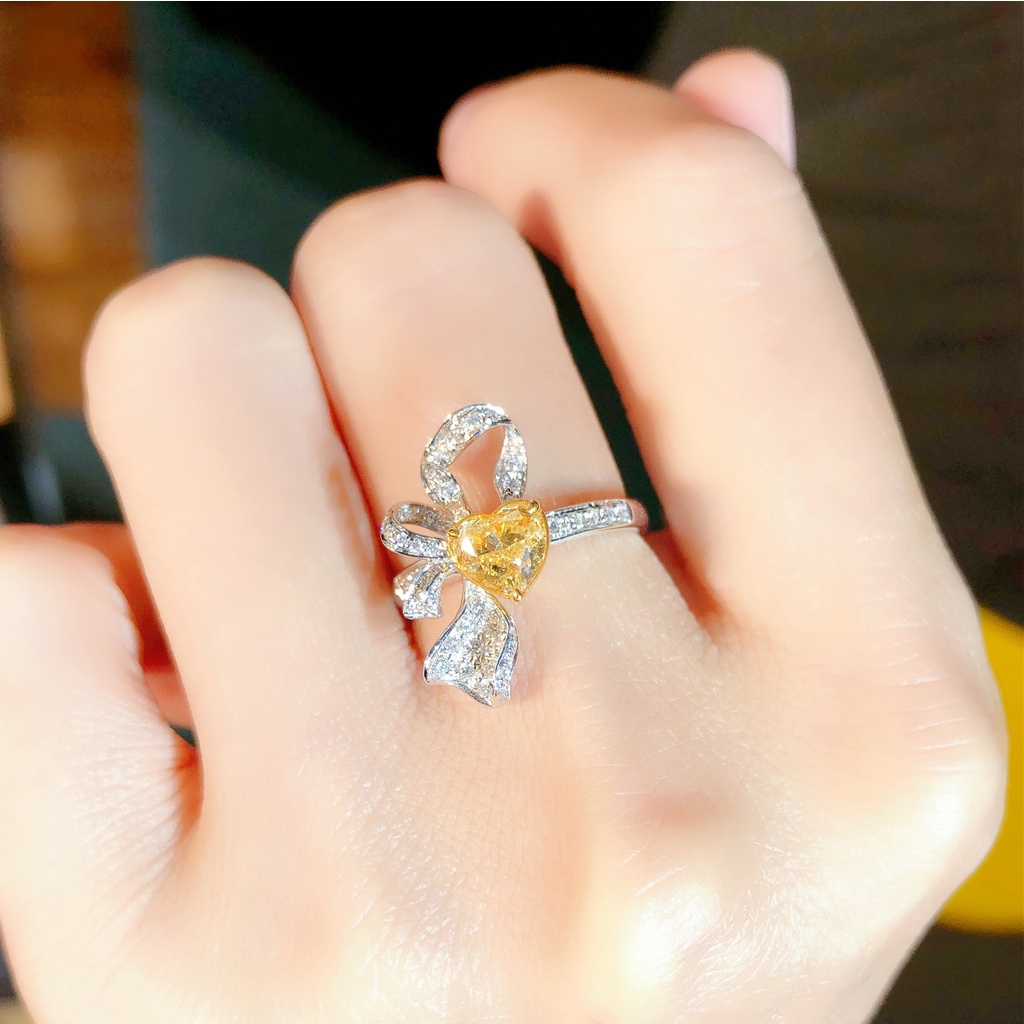 Goldkingdom Aksesoris Perhiasan Fashion Ready Stock Cincin Berlian Kuning Mengacu Cincin Imitasi Wanita Ascher Kuning Berbentuk Hati.