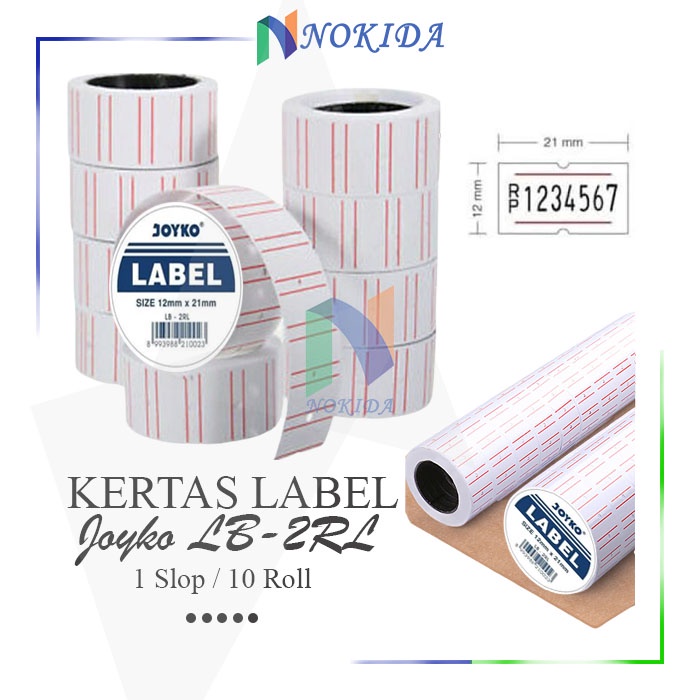 

Nokida Kertas Label Harga Joyko 1 Baris LB-2RL/10 Roll/ Isi Ulang Refill Price Stiker Barcode 1 Line