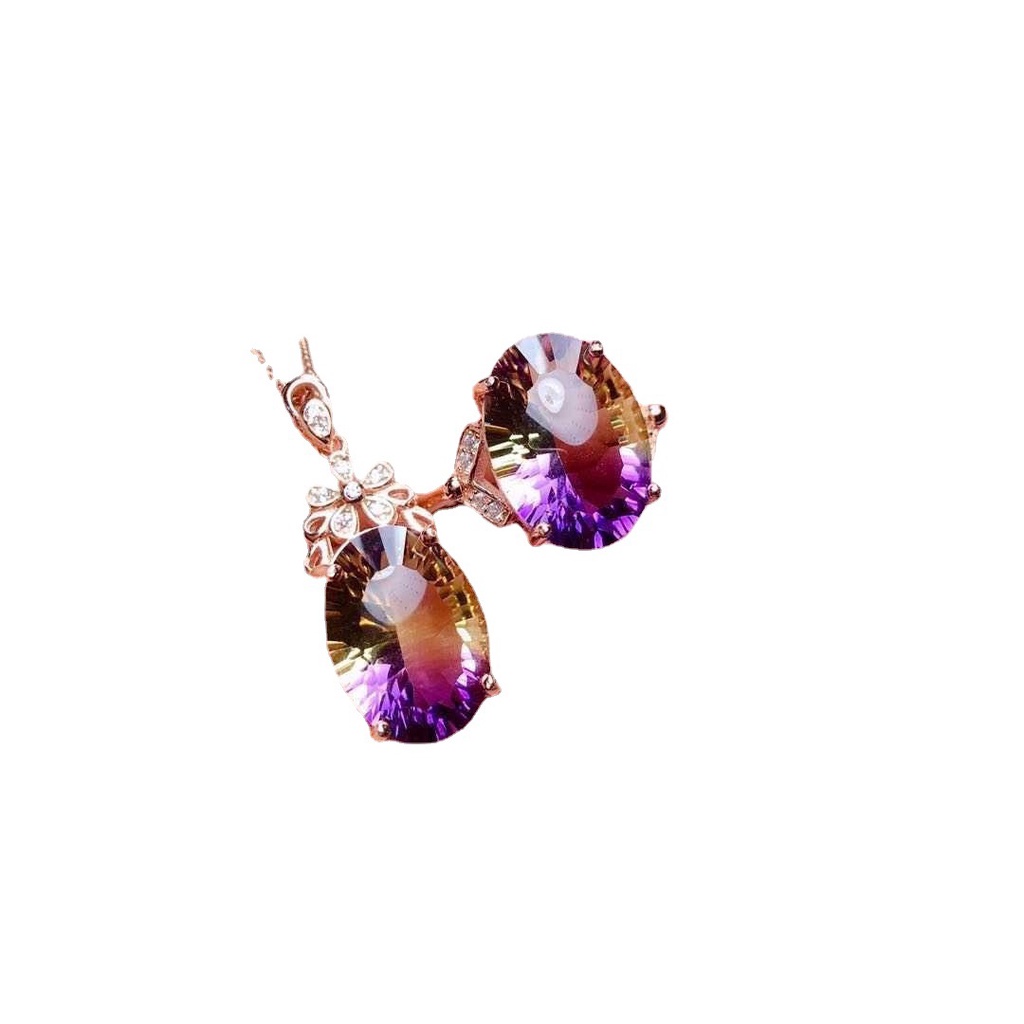 Goldkingdom Fashion Perhiasan Aksesoris Ready Stock Live Sale Baru Warna-Warni Semangka Turmalin Kalung Api Briliant Mewah Berbentuk Telur Amethyst Cincin Liontin