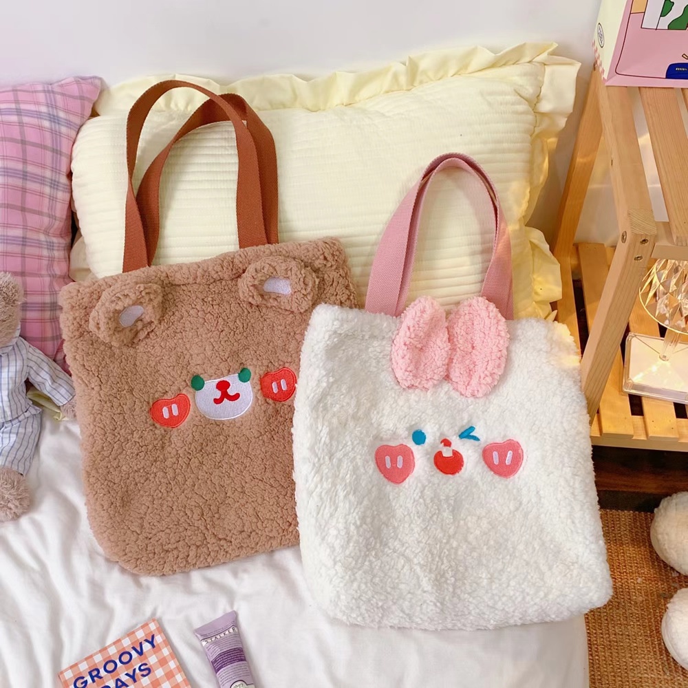 Totebag Wanita Plush Cute Bunny &amp; Bear Korean Style Import