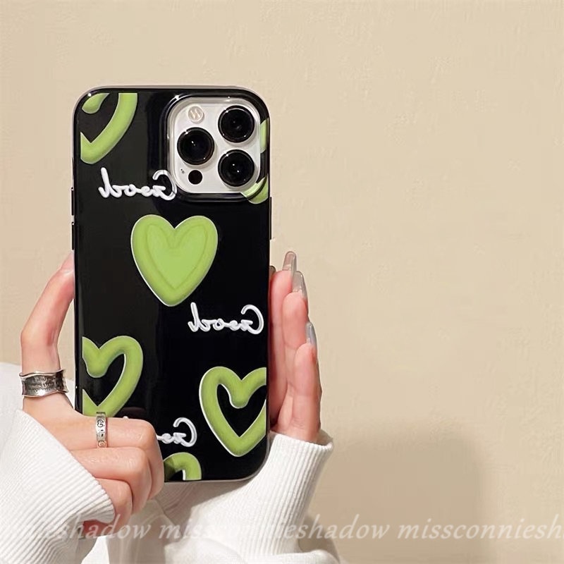 IPHONE Kartun Lucu Graffiti Cinta Hati Glossy Phone Case Kompatibel Untuk Iphone14 Pro Max11 12 13 Pro Max7 8 Plus XR X XS Max SE 2020 Shockproof Halus TPU Lembut Kotoran Tahan Cover