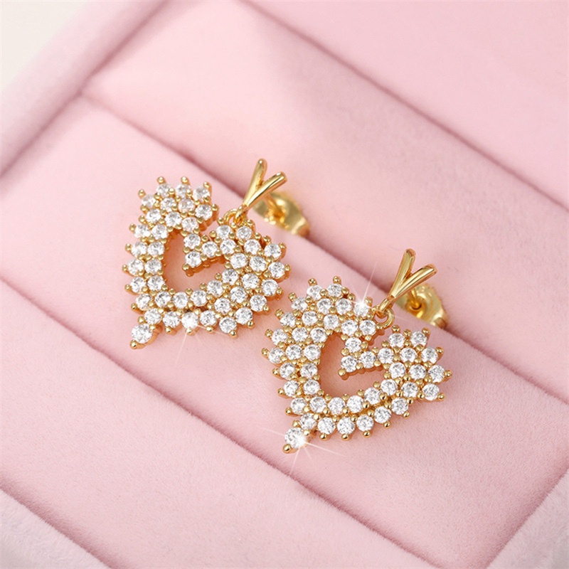 Sparkling Cubic Zirconia Heart Drop Earrings Untuk Wanita Baru Didesain Perempuan Aksesoris Telinga Pesta Pernikahan Perhiasan Trendi