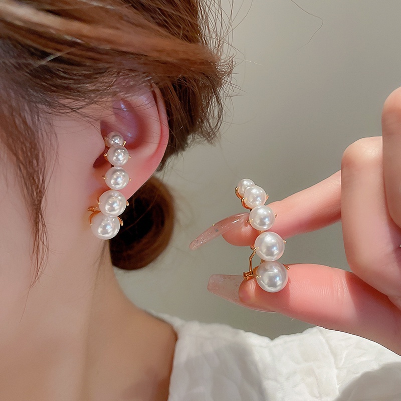 Kepribadian Geometris Melengkung Manik-Manik Anting Mutiara lady Korea