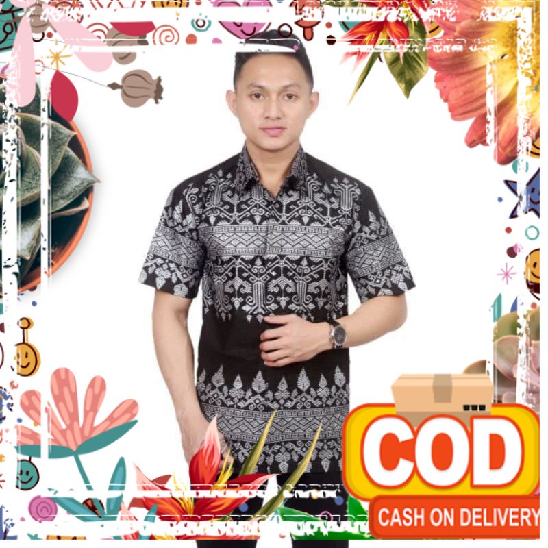 Kemeja Batik Pria Premium Lengan Pendek Motif Anjani Prada Jarum Silver / marun