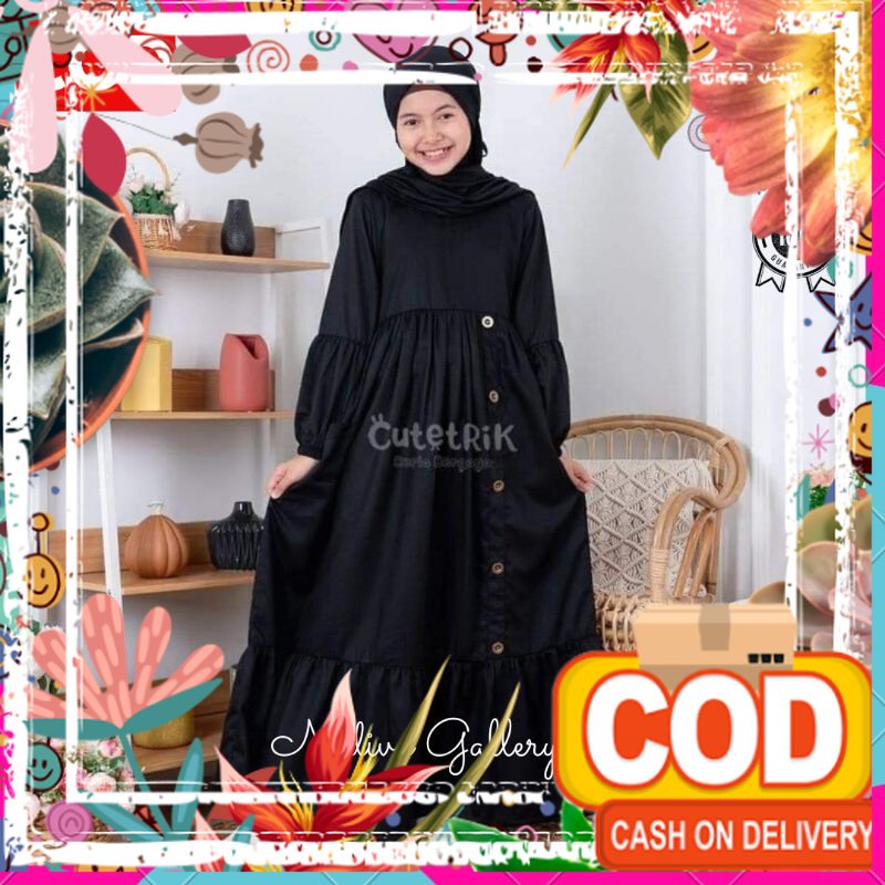 PALING DICARI CUTETRIK GAMIS ANAK PEREMPUAN WARNA HITAM KINAN BAJU GAMIS MUSLIMAH BLACK CUTETRIK KAT
