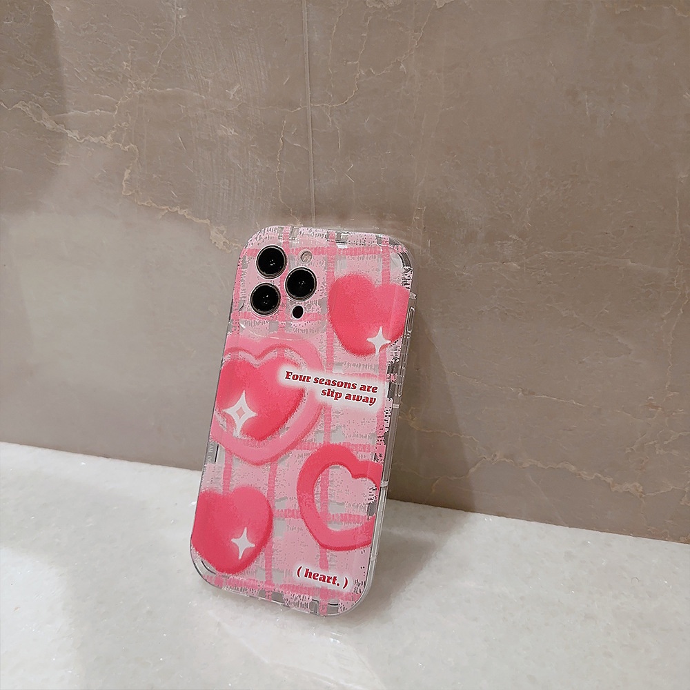 IPHONE Cover Casing Ponsel Transparan Motif Kotak Hati Love Pink Untuk Iphone11 12 13 14 PLUS PRO MAX SE 2020