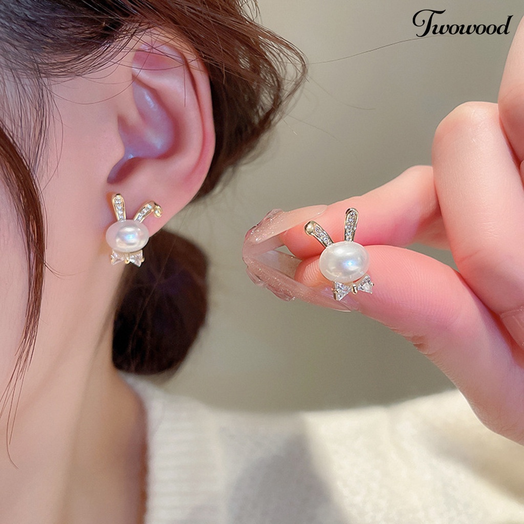 Twowood 1pasang Ear Studs Animal Nikel Gratis Hypoallergenic Pengerjaan Halus Cubic Zirconia Dekorasi Tidak Luntur Mutiara Imitasi Stud Earrings Wanita Perhiasan