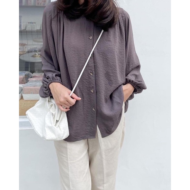 ilook | Agustine Blouse Crincle | Atasan Wanita Oversize | Oneck Longsleeve | Vella