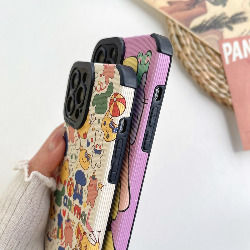 Lovely Full Animal Soft Case HP iP iPhone 11 12 13 14 Pro Max 7 8 + Plus SE 2020 X XR SE 2020 XS Max FTD Stripe Casing Apple