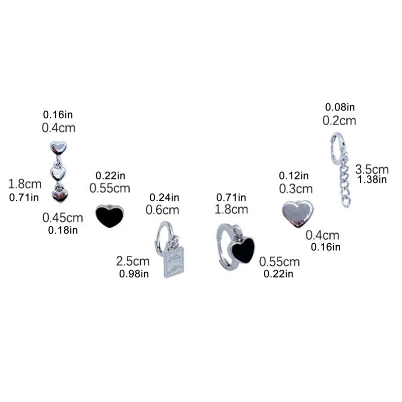 6pcs/set Warna Silver Rantai Rumbai Logam Cinta Hati Anting Tidak Teratur Geometris Cherry Hoop Earrings Untuk Wanita Hadiah Perhiasan