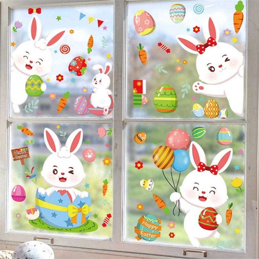 [Elegan] Stiker Dinding Kreatif Electrostatic Bunny Dekorasi Kamar Anak Latar Belakang Dinding Paskah Happy Window Stickers