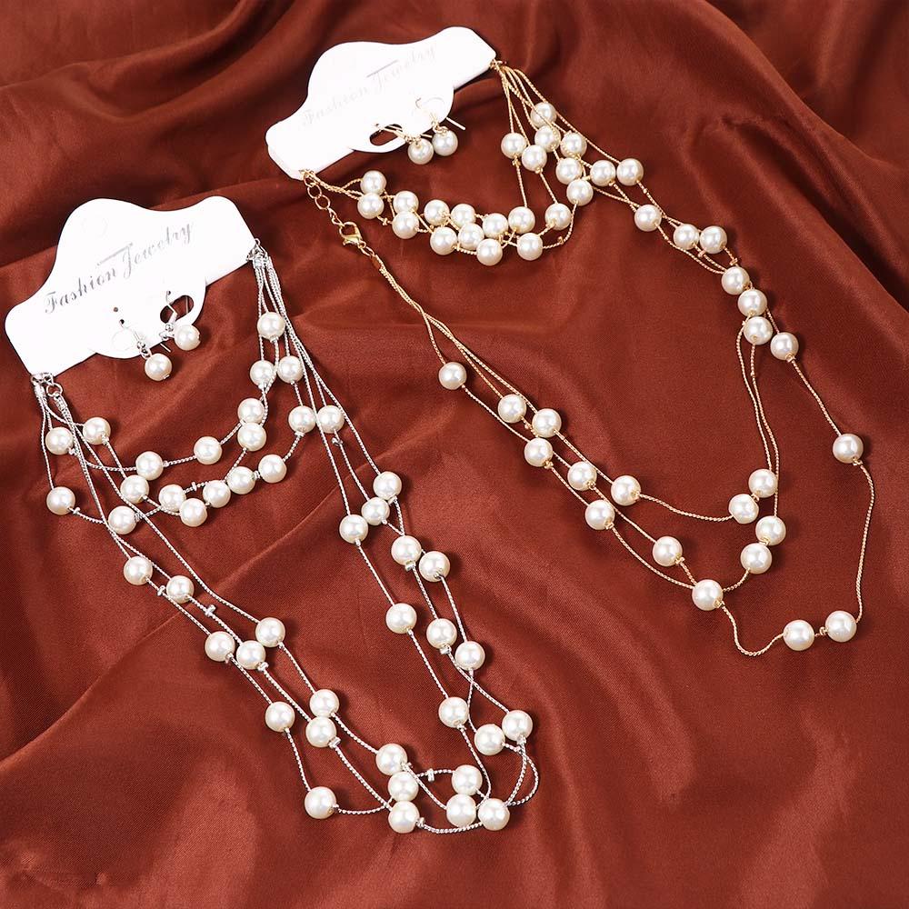 Needway   Set Perhiasan Aksesoris Fashion Anting Pernikahan Gelang Mutiara Kalung