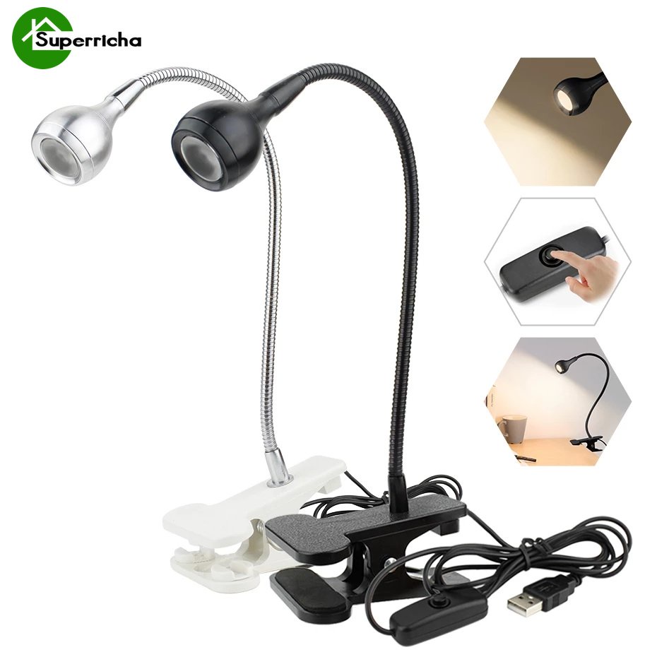 Hot Sale/Lampu Meja USB 3W/lampu Tidur Fleksibel Baca Buku Malam/Lampu Meja Led Dengan Klip Holder Untuk Belajar Kerja Kantor