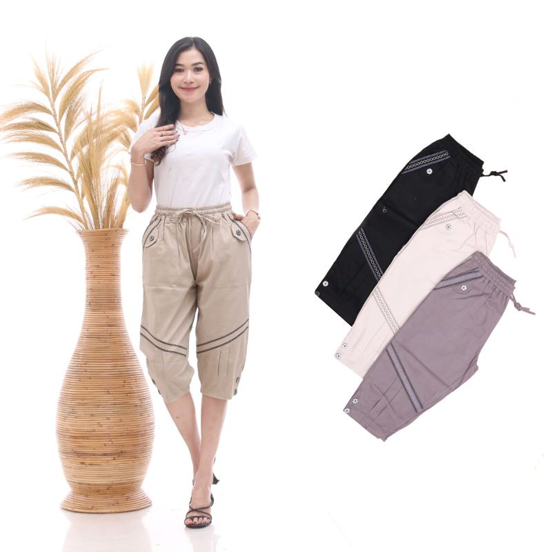 Baggy Pants Twill 7/9 Bordir Estethic / Celana Legging Bahan Twill Combed by Solofashionstory