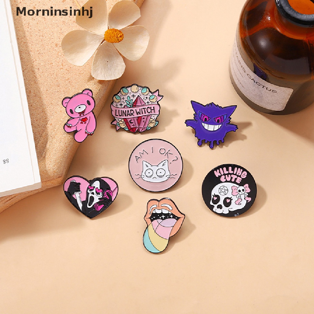 Mornin Kreatif Merah Muda Hati Hantu Tengkorak Enamel Bros Warna-Warni Lidah Beruang Putaran Alloy Pin Lencana Punk Wanita Perhiasan Hadiah Untuk Teman id