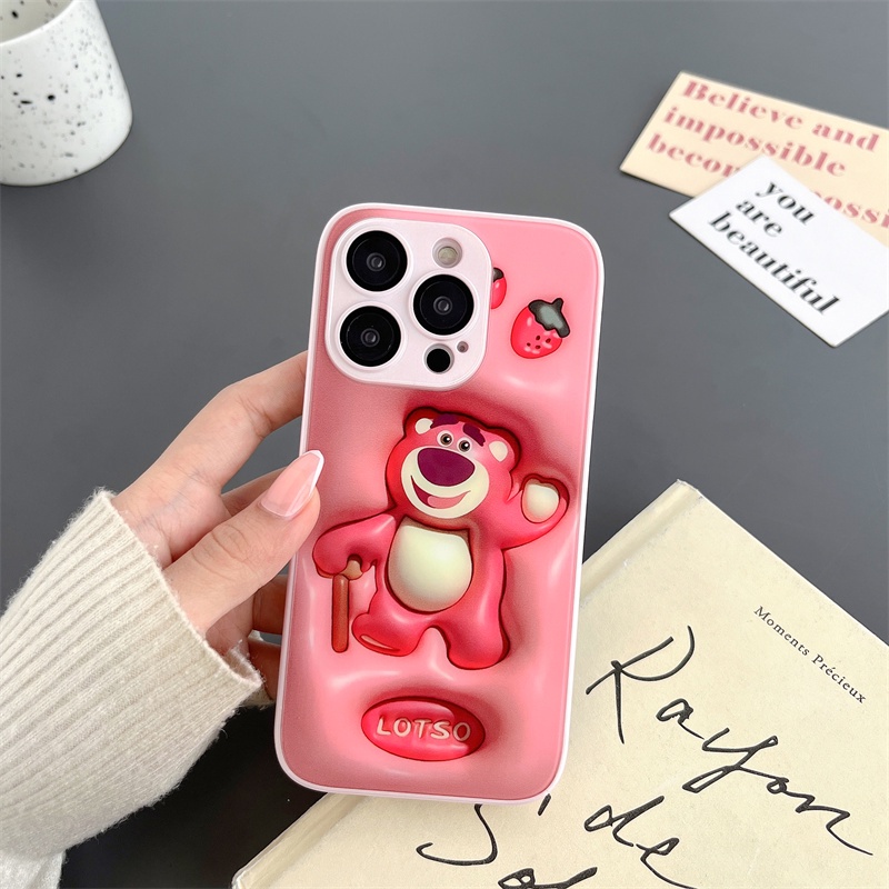 Kaws Lucu Dengan Lensa Kaca Film Ponsel Case Untuk iPhone 14 Pro Max14Plus13 12 Promax Keras Perasaan Tiga Dimensi Glass Case Penutup Belakang