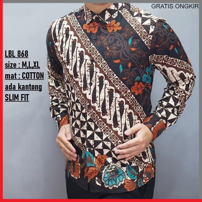 KEMEJA PRIA BATIK LENGAN PANJANG HEM BAHAN KATUN HALUS 40S LBL 868 BAJU MODERN MEWAH SLIMFIT SLIM FIT BY JAKARTA