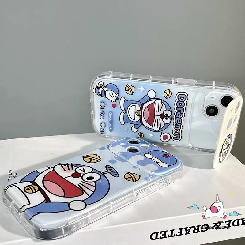 IPHONE Flip Make Up Mirror Case Lucu Kartun Kucing Doraemon Phone Cover Kompatibel Untuk Iphone11 13 12 14 Pro MAX XR 7 8 14 Plus X XS MAX SE 2020 Shockproof Soft TPU Case Casing