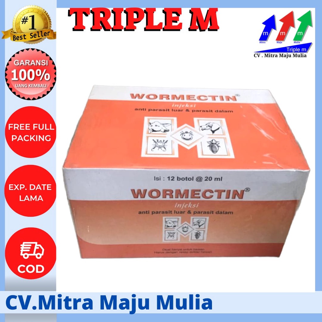 WORMECTIN 20 ml ANTI PARASIT LUAR DAN DALAM 1 DUS isi 12 botol