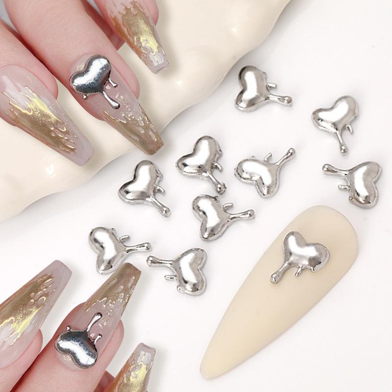 Heart Gold Silver Ikatan Simpul 3D Nail Art Dekorasi Glow-In-Dark Ornamen Hitam Putih Hati Berlian Imitasi Aksesoris Kuku