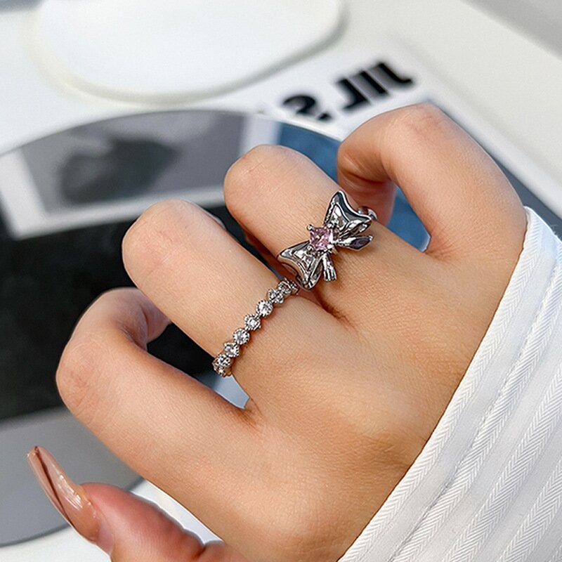 Gadis Vogue Ikatan Simpul Cincin Zirkon Alloy Ring